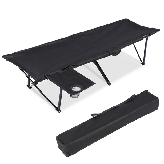 YSSOA Folding Camping Cot with Table for Adults, Portable and Lightweight Sleeping Bed for Outdoor Traveling, Hiking, Easy to Set up, Black
