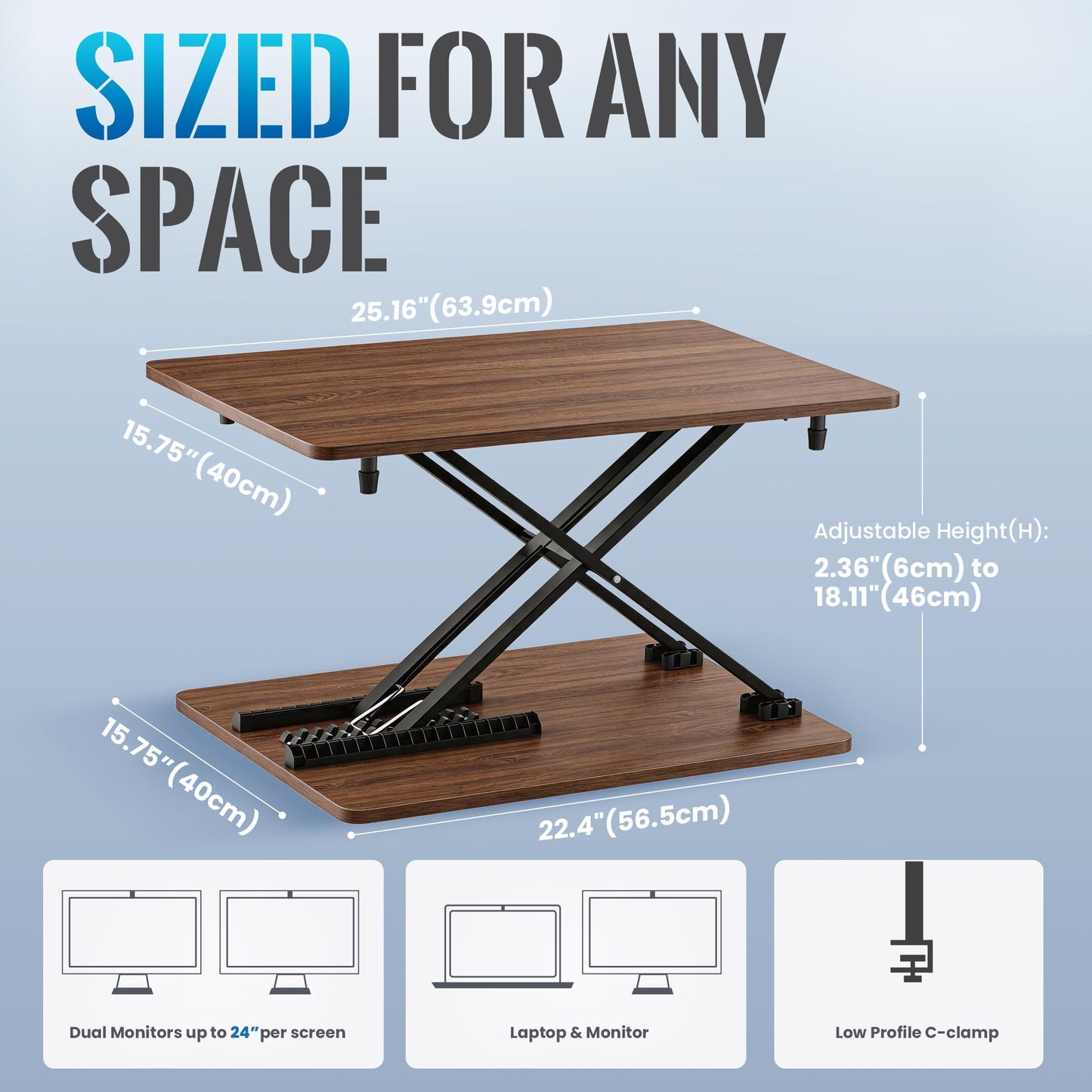 yoopin Standing Desk Converter, 25.16" × 15.75" Height Adjustable Laptop Stand for Desk, Sit Stand Monitor Stand, No Assembly Required for Home and Office Use (Natural Wood)