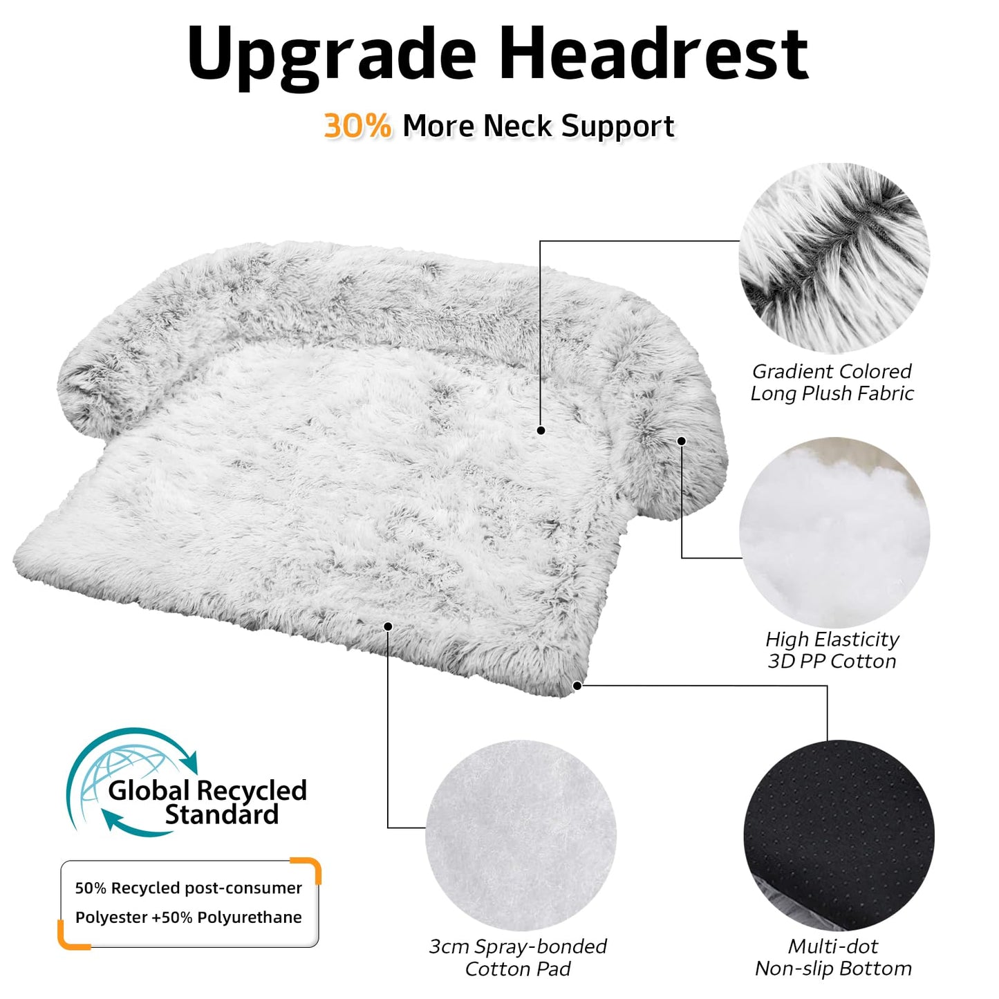 Calming Dog Bed Fluffy Plush Dog Mat for Furniture Protector with Removable Washable Cover for Large Medium Small Dogs and Cats (Large, Light Grey)