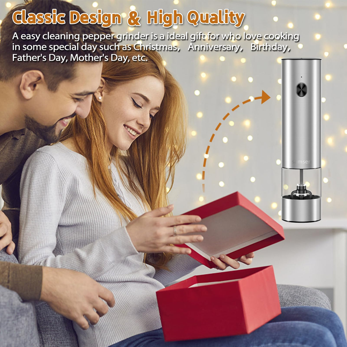 Electric Stainless Steel Pepper & Salt Grinder, Battery Operated, Pack of 2