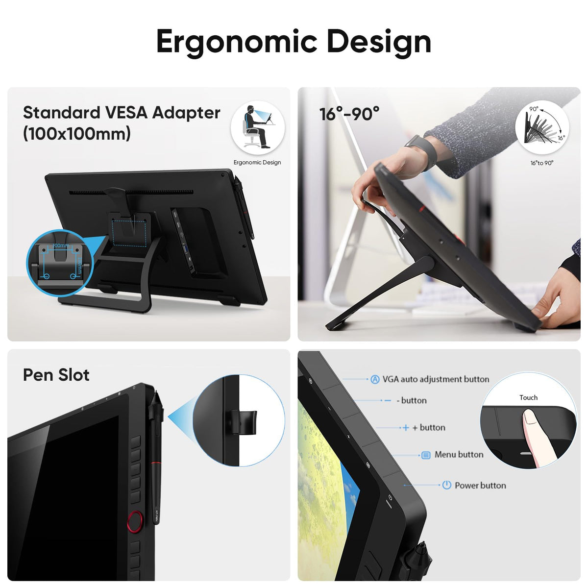 Drawing Tablet with Screen XPPen Artist 22R pro Computer Graphics Tablet 120% sRGB with Battery-Free Stylus Full-Laminated Technology, 21.5 inch Pen Display with 20 Shortcut Keys & 2 Red Dial(Black)