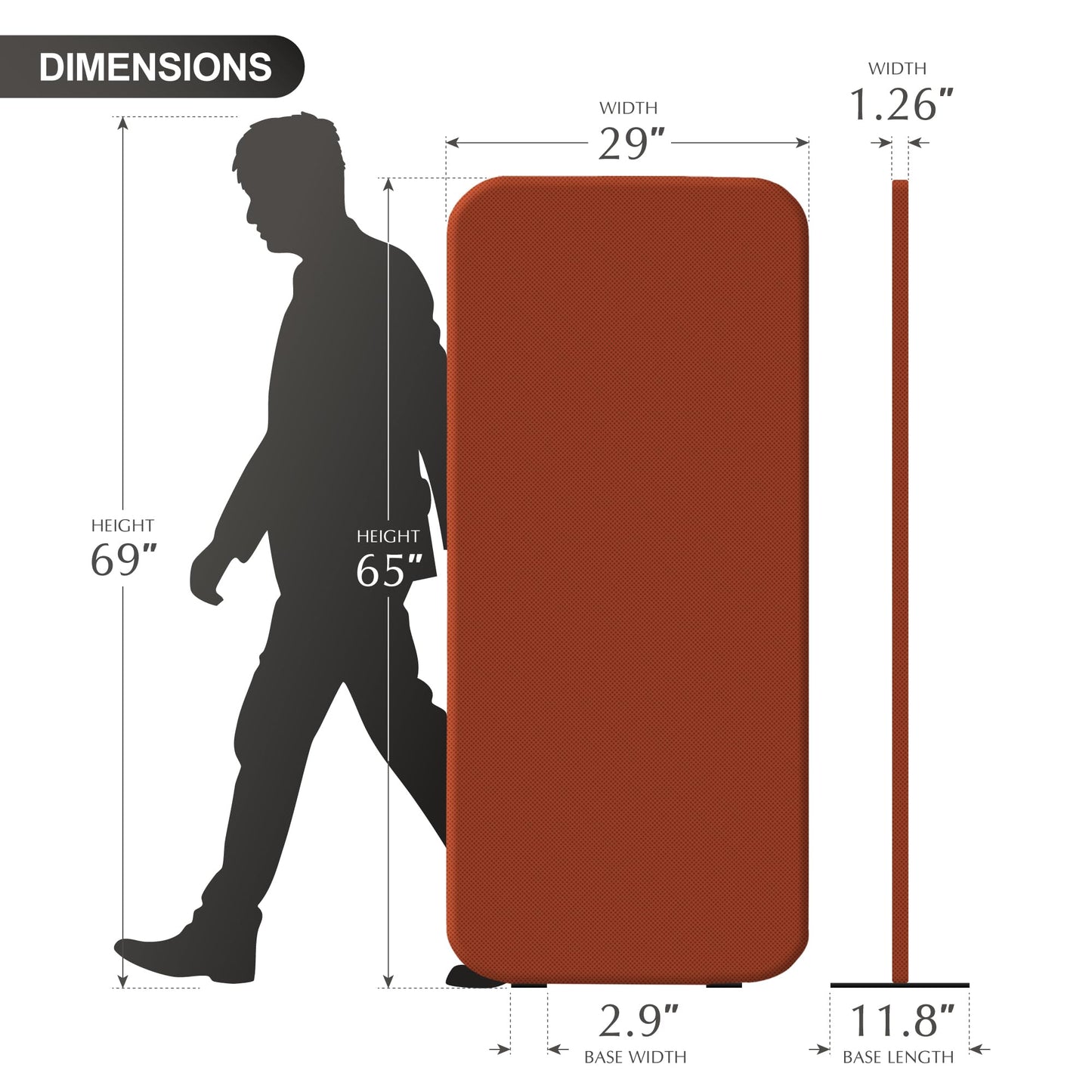 DECOLAB Standing Room Divider, Portable Privacy Wall Partition for Studio Apartment, Living Room, Bedroom, Workspace, Scratch Resistance, 29”x65”, Sunrise
