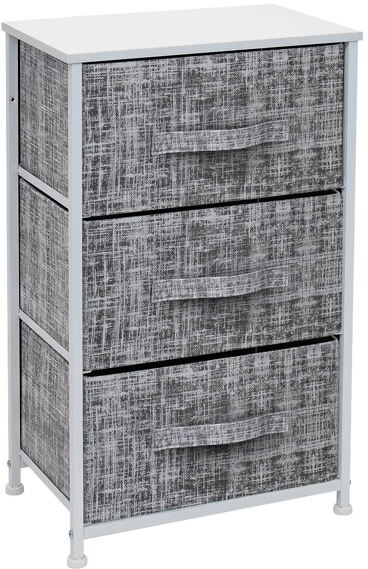 Sorbus Nightstand with 3 Drawers - Bedside Furniture & Night Stand End Table Dresser with Steel Frame, Wood Top, Easy Pull Fabric Bins for Home, Bedroom Accessories, Office & Dorm