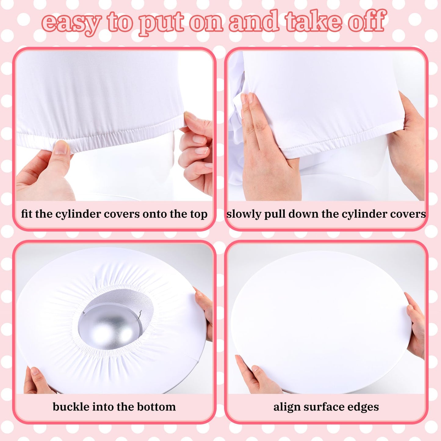 SmoothNovelty 3 Pcs Pink Bow Cylinder Pedestal Stand Covers Spandex Flexible Display Pedestal Covers Round Plinth Pillar Wrap for Birthday Party Wedding Baby Shower Decor