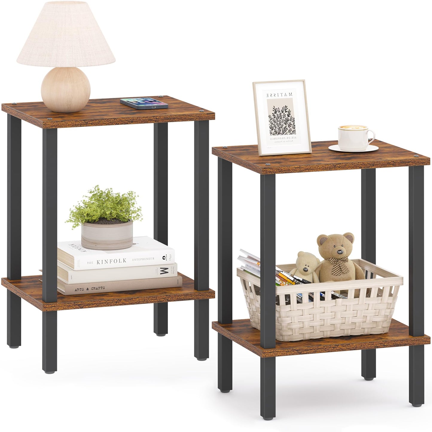 TUTOTAK End Table, Set of 2, Side Table, Nightstand, 2-Tier Storage Shelf, Sofa Table for Small Space, Living Room, Bed Room TB01BB035