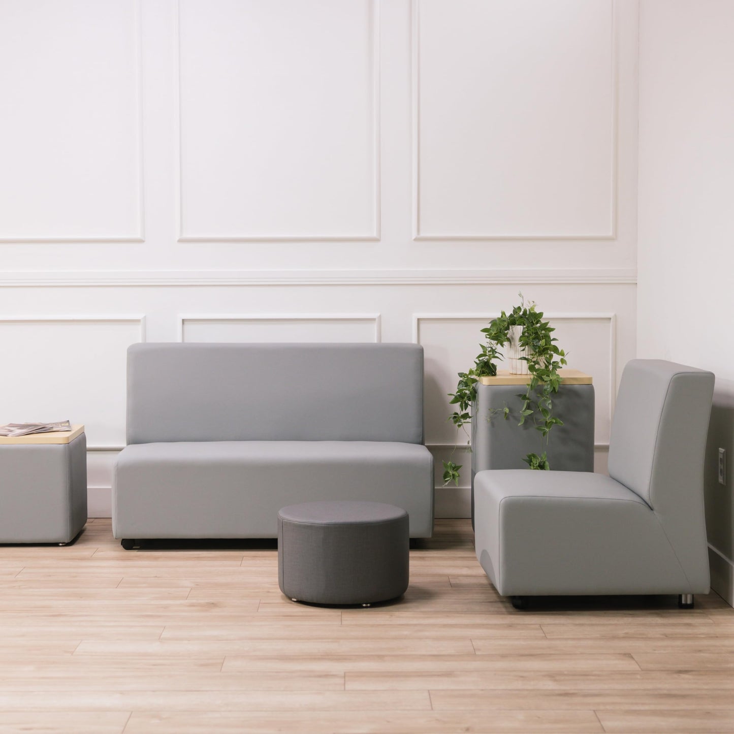 FDP Pro Series Upholstered Armless Mobile Sofa with Locking Casters for Portability Commercial Seating for Hotel Lobby, Office, Restaurant, Waiting Room, Home - Gray