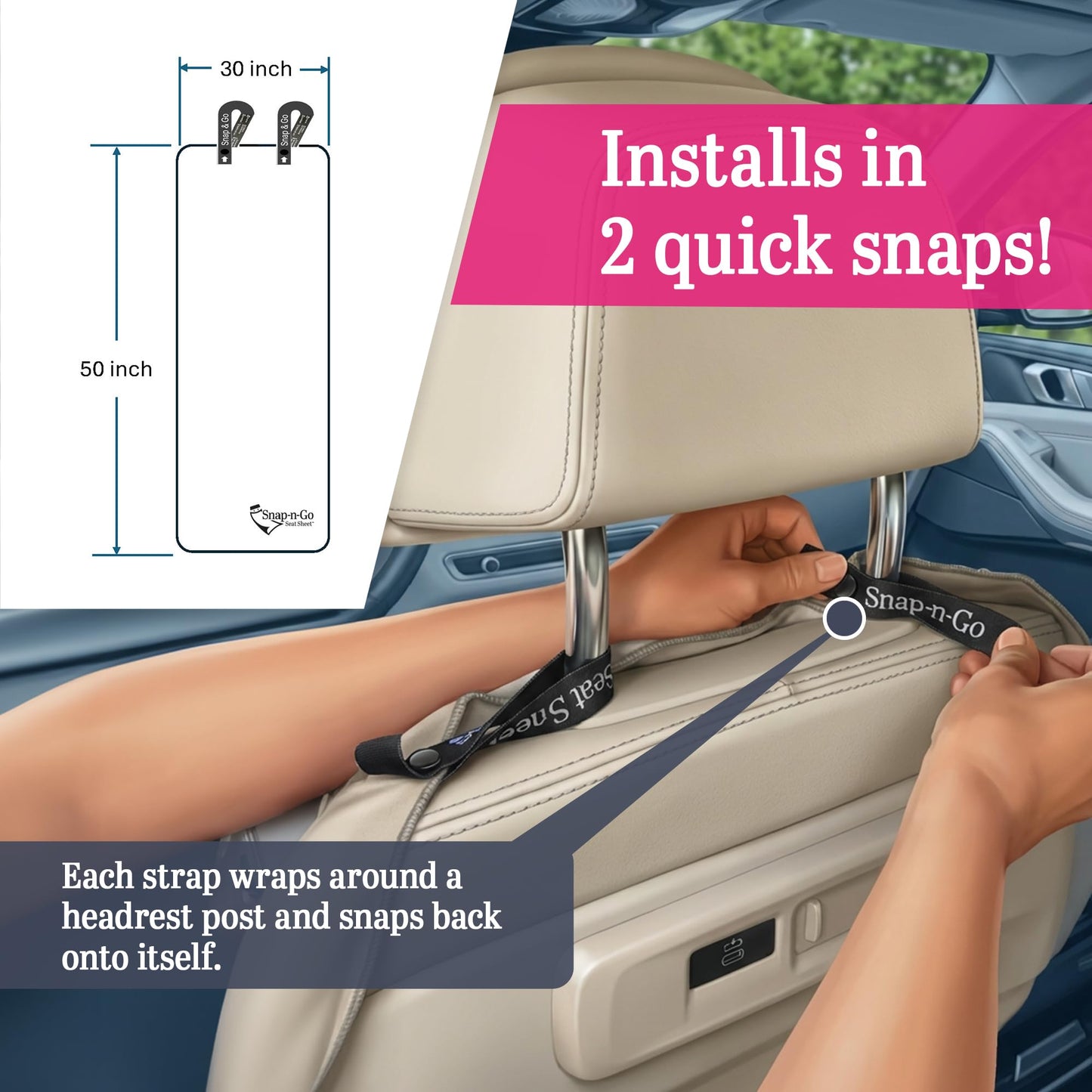 Car Seat Towel Cover After Gym Workout Yoga Pets: Snap-n-Go Seat Sheet™ Universal Fit with Headrest Post Straps, Quick-Dry Washable Sweat Protector for Car, Truck SUV Interior Protection (Light Gray)
