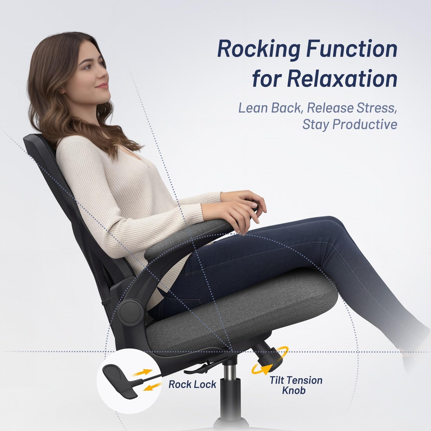 QLTPLUS Office Desk Chair for Long Hours & Back Pain Relief – 4“ Thick Molded Foam Cushion, Enhanced Lumbar Support, Padded Flip-up Armrests, Ideal for Office or Study, Dark Gray