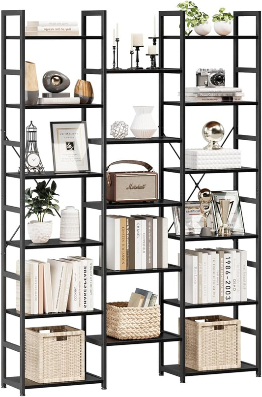 NUMENN Triple Column 6 Tier Bookshelf, Bookcase