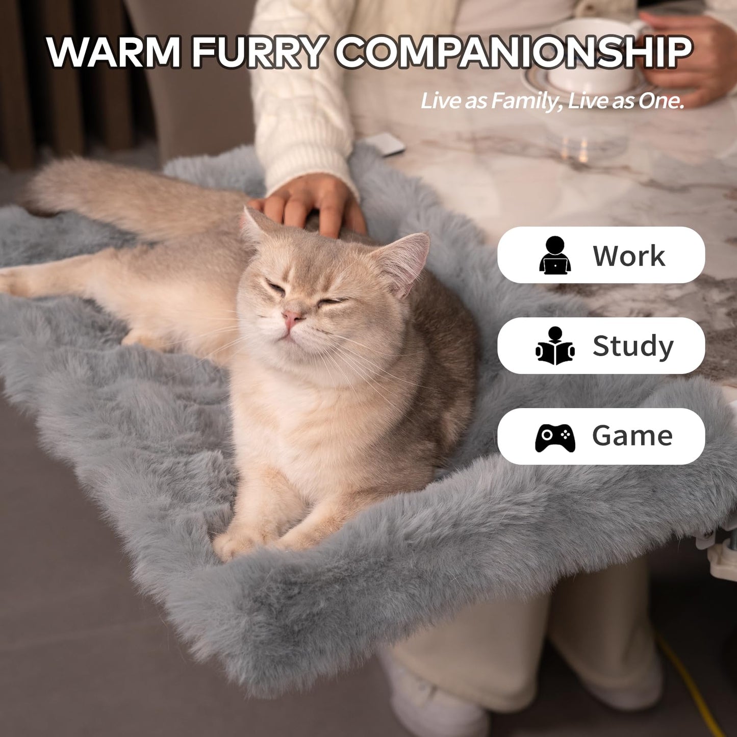 CHEERPALS Cat Desk Bed with Cushion Washable, 90°Fold Down Cat Hammock for Desk Mounted, Indoor Cats Furniture Supports 35lbs Suitable for Small-to-Medium Cats(Grey)