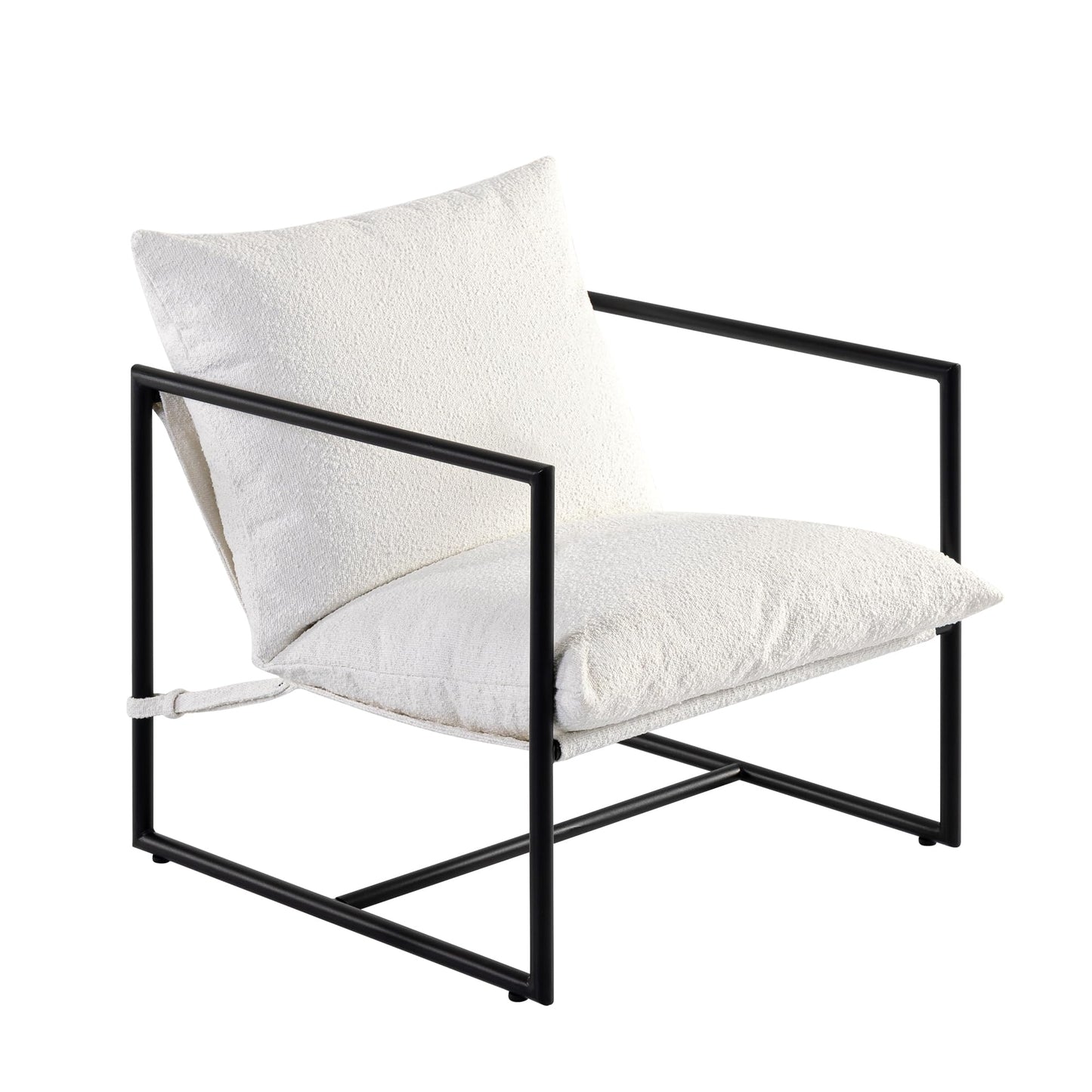 Zinus Aidan Decorative Sling Chair, Metal Frame Armchair with Shredded Foam Cushions, Easy Tool-Free Assembly, Chair in a Box, White