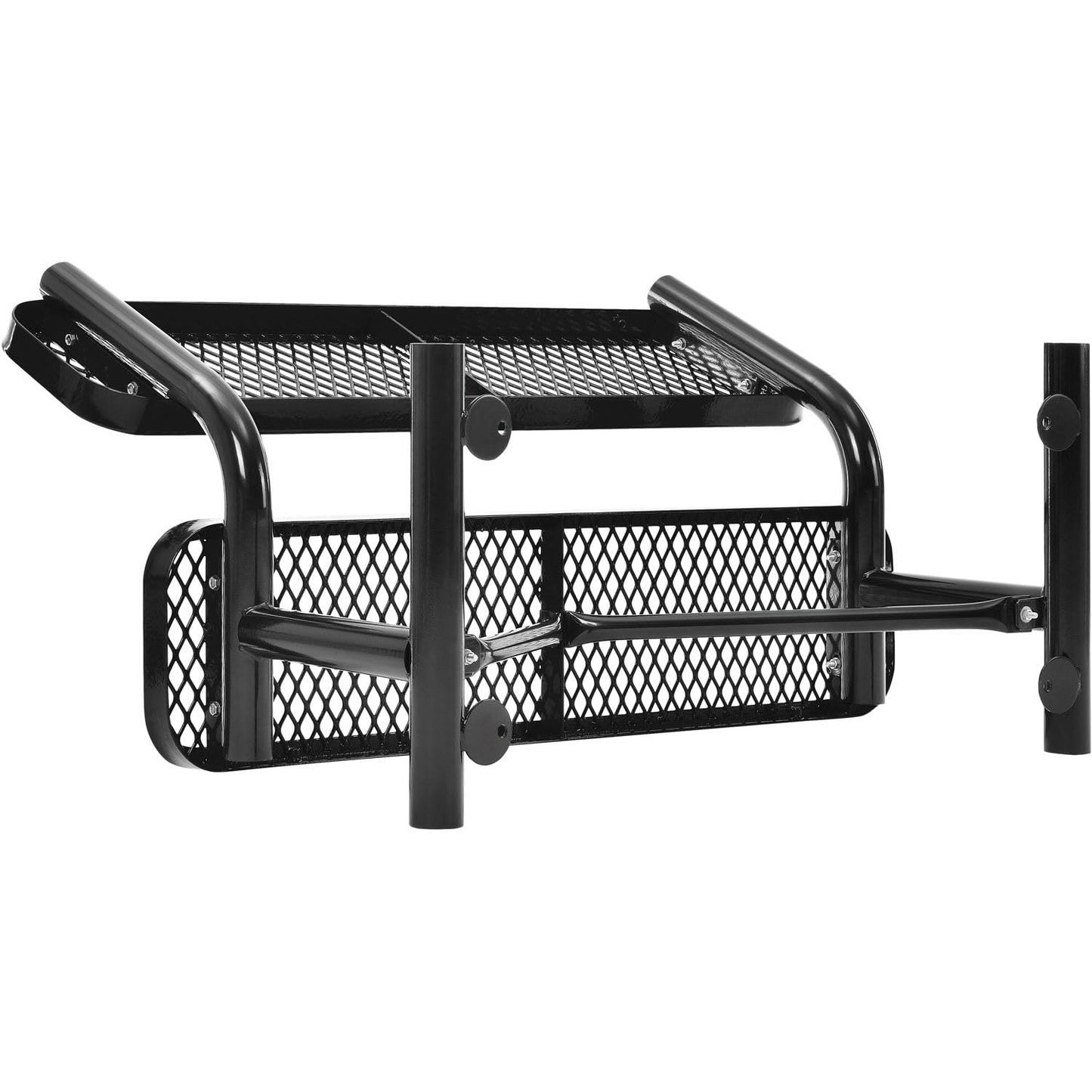 Global Industrial 4'L Heavy Duty Expanded Metal Mesh Bench with Backrest with Steel Frame, Portable Outdoor Bench, 1000 lbs Capacity, Black, 48" L x 24" W x 33" H