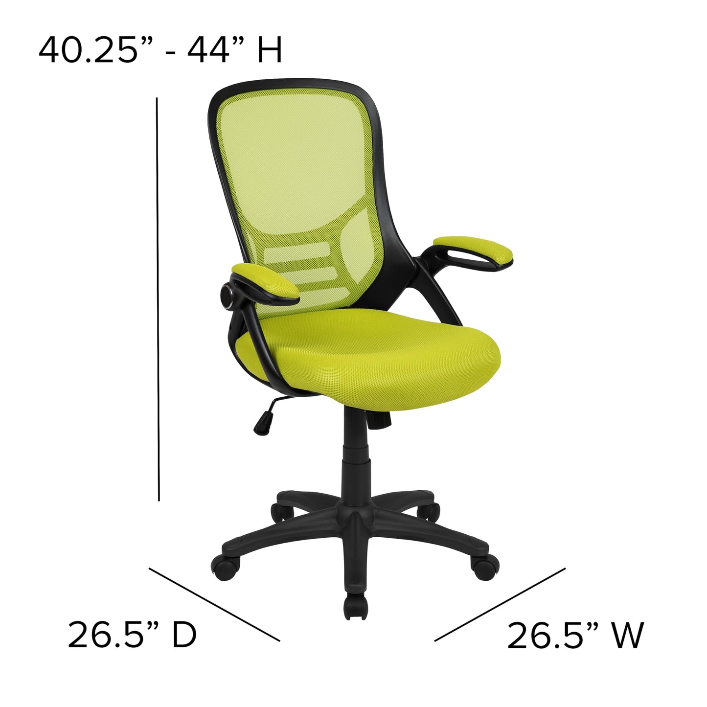 Flash Furniture Porter Mesh High Back Ergonomic Swivel Office Chair with Lumbar Support, Flip-Up Arms, Tilt Lock/Tilt Tension, Height Adjustable, Black/Green Frame