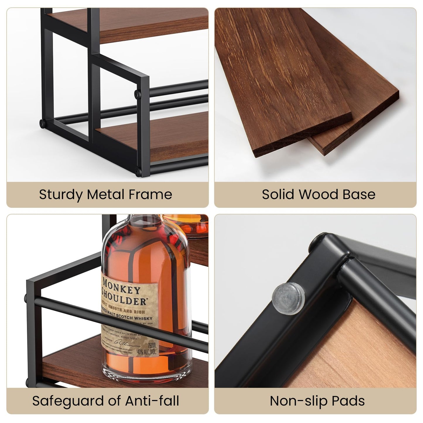 THYGIFTREE Liquor Bottle Display Shelf, 2 Tier Coffee Syrup Rack Organizer & Bar Shelf Stand for Liquor, Whiskey, Olive Oil, Kitchen Counter & Home Bar Storage