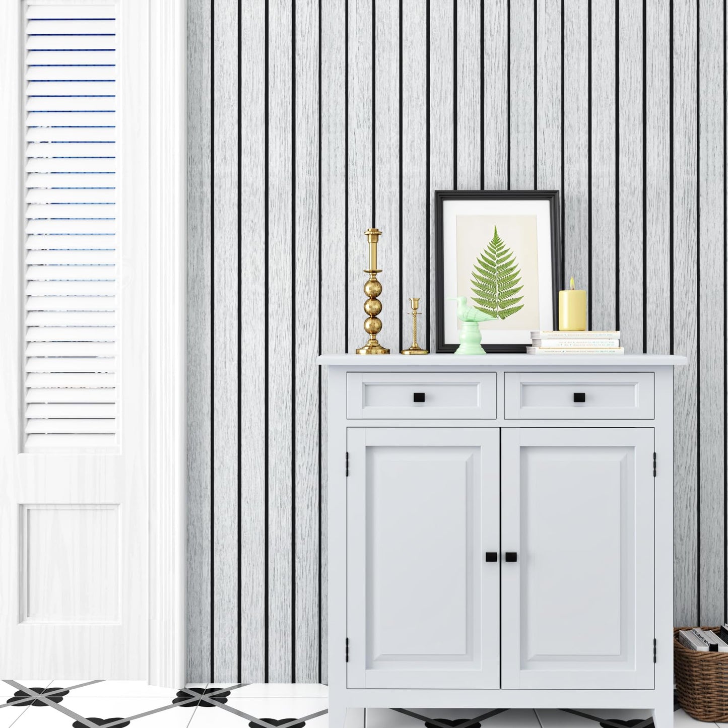 STICKEEP White/Grey Wood Slat Panels for Interior Wall Decor Self Adhesive Textured 3D Walls Paneling Soundproof Peel and Stick Wooden Slats Wall Panel for Bedroom Bathroom Living Room 118"x 23.6"