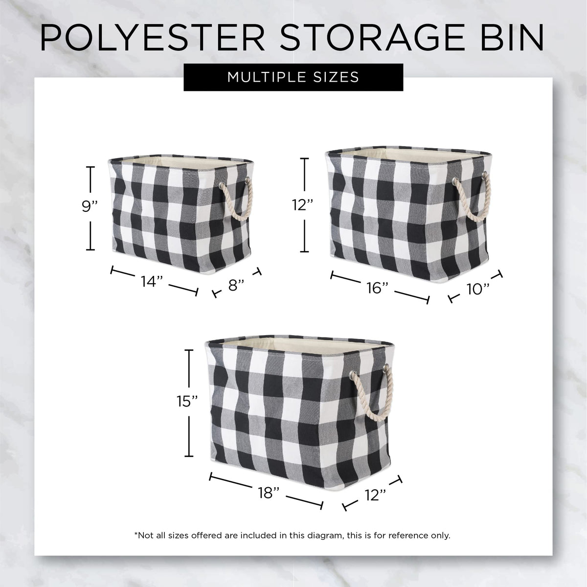 DII Buffalo Check Storage Collection Collapsible Bin with Handles, Medium Rectangle, 16x10x12, Navy & Off-White