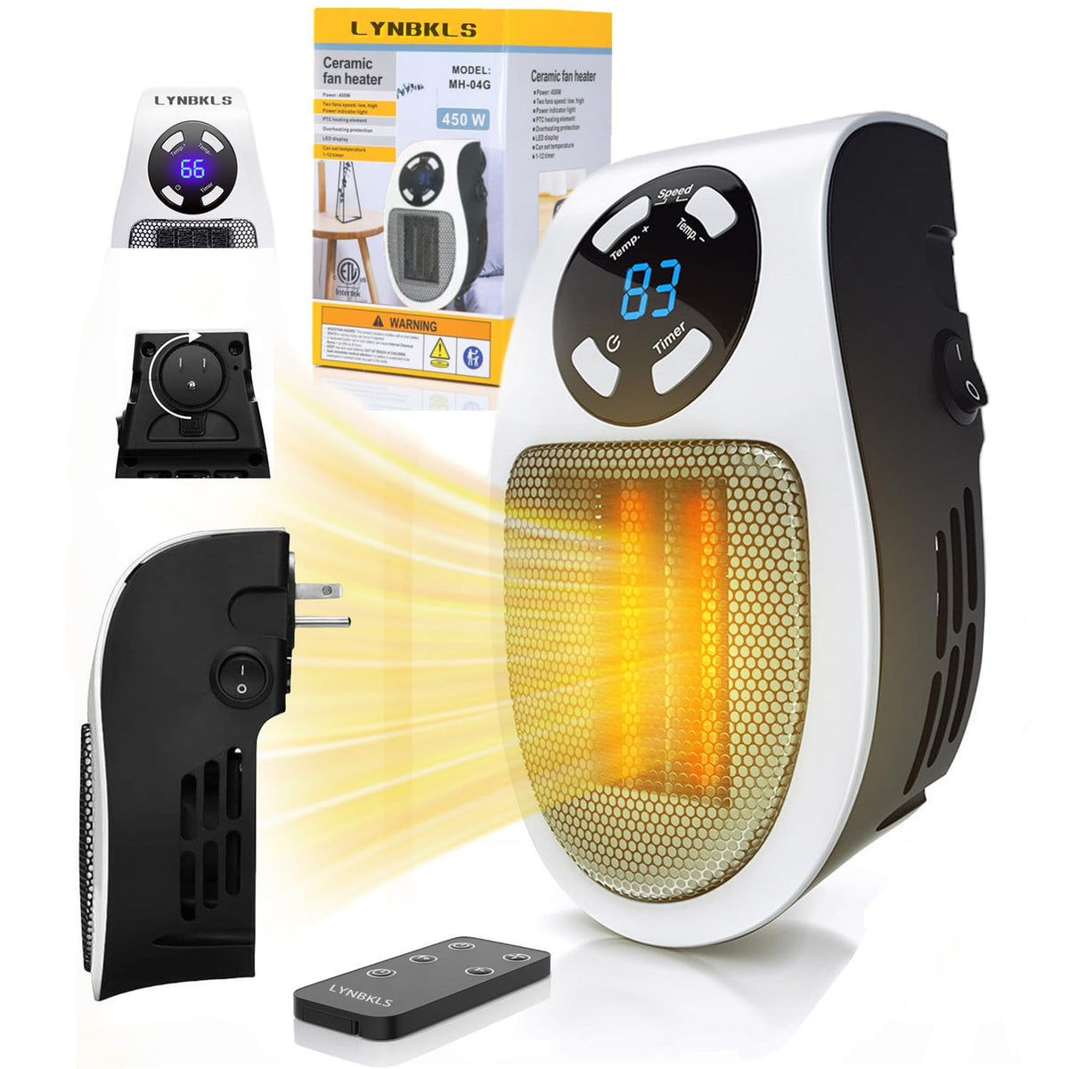 Upgrade Smart Plug in Wall Space Heater,450W Programmable Portable Electric Small Safe Heater,Adjustable Thermostat Timer,Overheat Protection,LED Display (White-Smart)