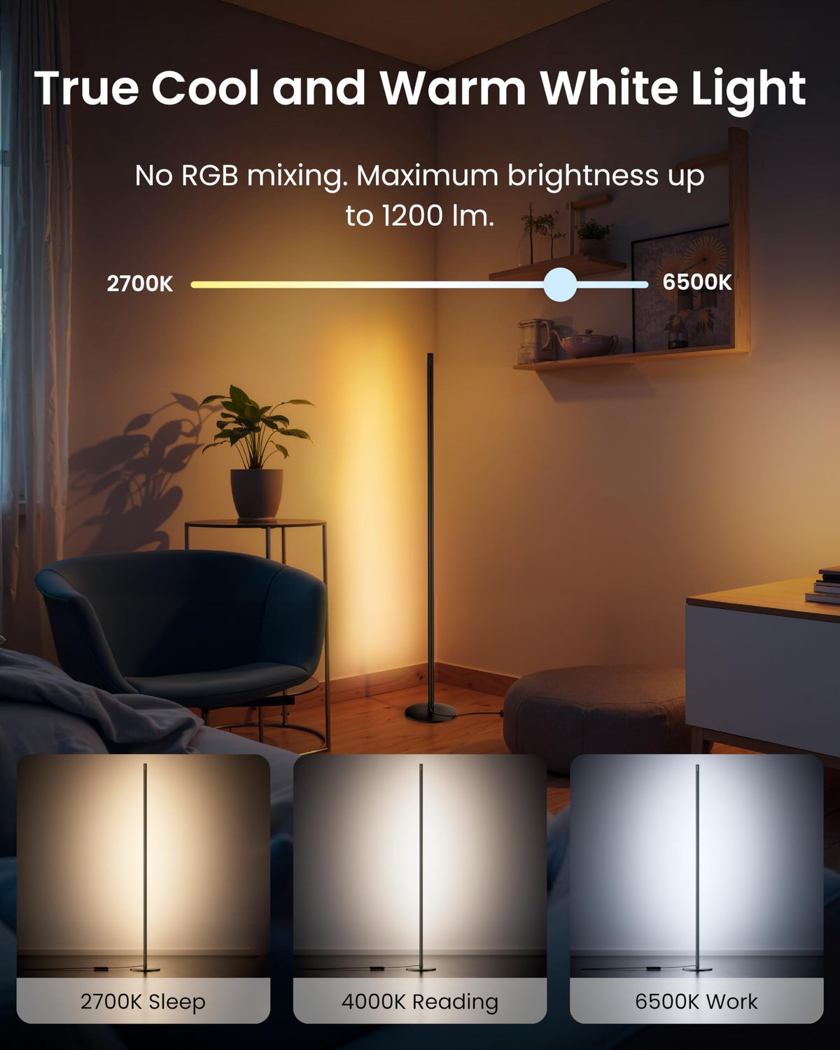 SwitchBot Smart Floor Lamp RGBICWW Voice/App Controlled Works with Alexa, Apple Home & Google, Matter, Warm & Cool White, 1200lm Music Sync, Lamp for Living Room for Bedroom — Christmas/Holiday décor