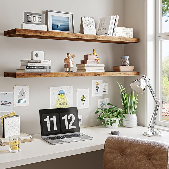 Fixwal Wood Floating Shelves for Wall, 47.2" Long Heavy Duty Wall Mounted