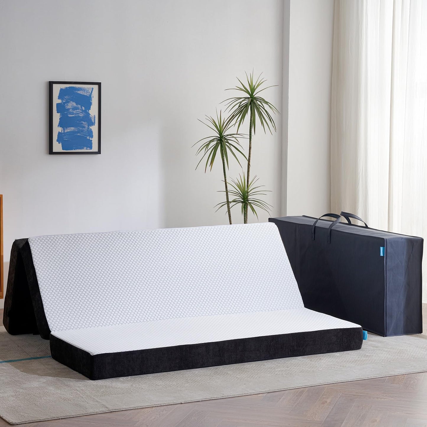 Freesof Odorless Foldable Mattress King Size 80" x 76" x 6", 6 Inch Medium Firm Folding Foam Mattress with Storage Bag, Fiberglass Free Trifold Memory Foam Mattress for RV, Guest Bed