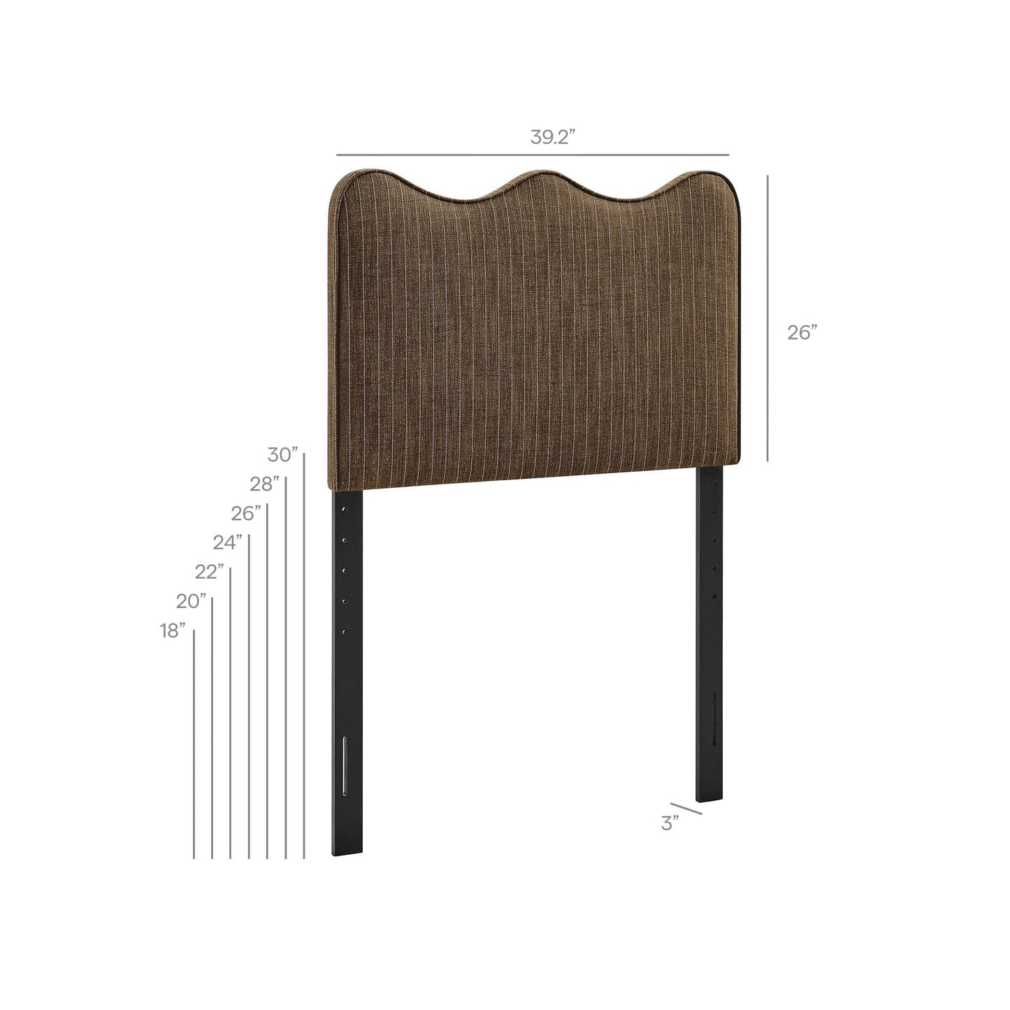 Monday Athena Striped Fabric Upholstered Twin Size Adjustable Headboard in Earth Stripe - with Scalloped Wave Design and Soft Linen-Like Fabric
