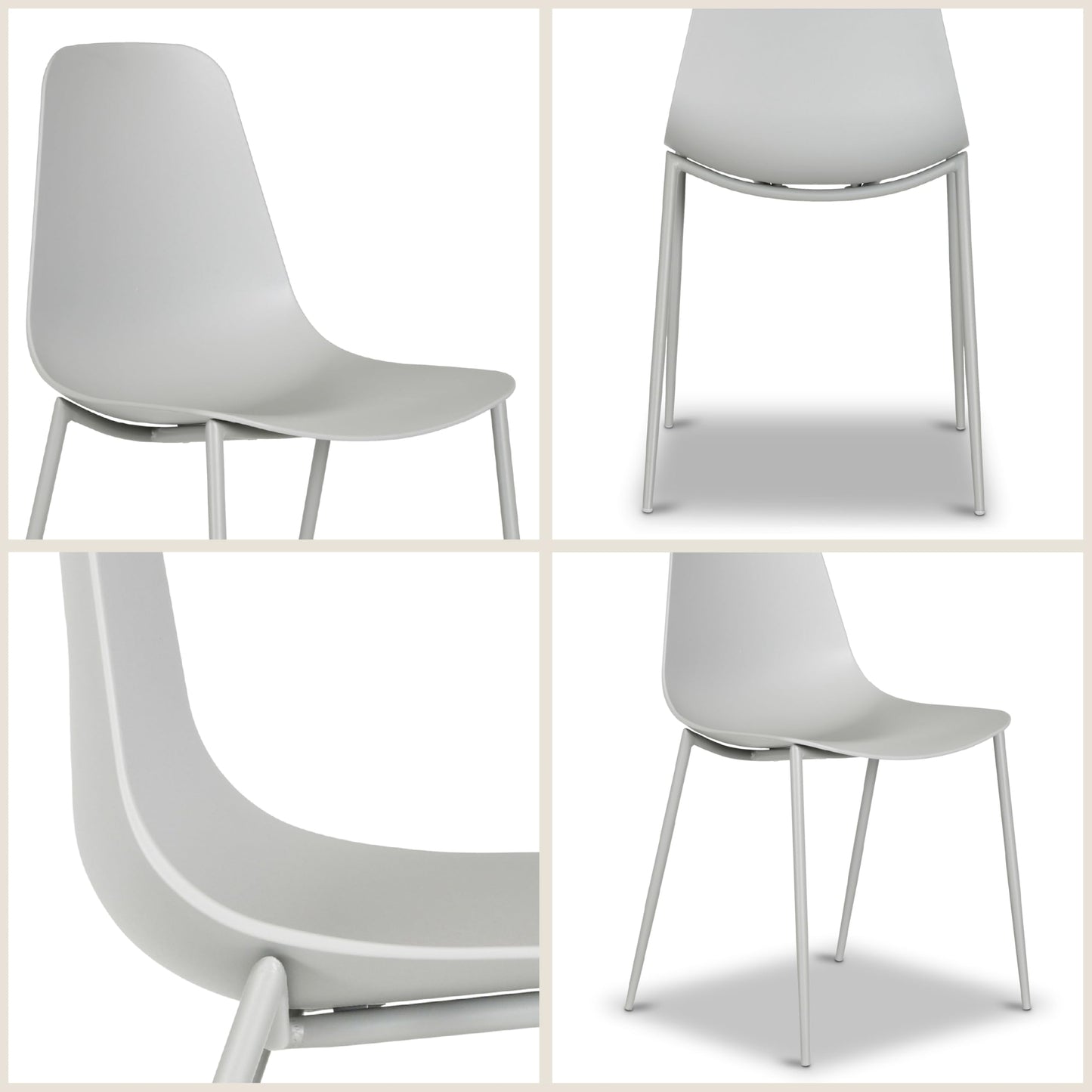 Poly & BARK Isla Modern Kitchen Chairs Set of 4 - Plastic Dining Chair with Metal Legs - Quick Assembly Simple Cafe Chairs Plastic for Indoor or Outdoor - Feather Grey