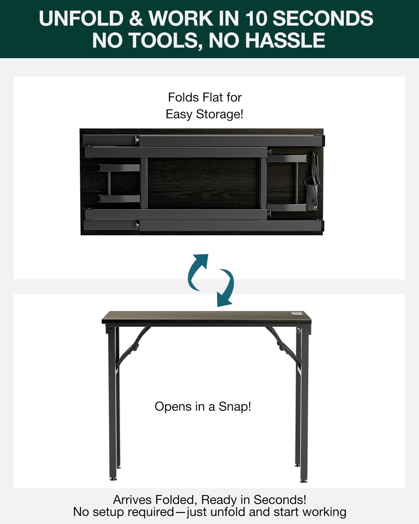 Frylr Small Folding Computer Desk – 35.8 Inch Portable Table for Craft and Study, Lightweight Desk for Small Spaces, Foldable Laptop Table Built-in AC/USB Outlets for Convenience, Dark Oak