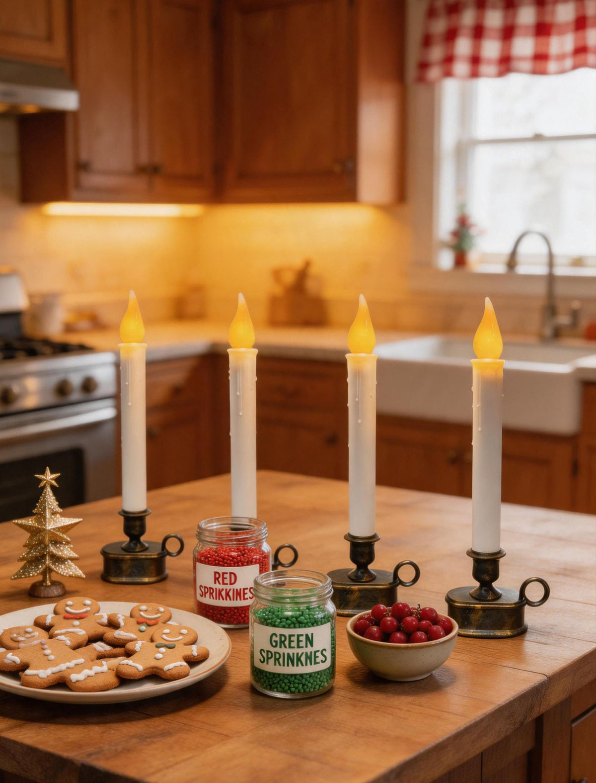 4 Pack Christmas Window Candle Lamps, Flameless Flicker LED Lights and Bronze Base, Dusk to Dawn Light Sensor, 10 Inch Battery Powered Window Candle for Dinners, Table, Party, Valentines Decorations