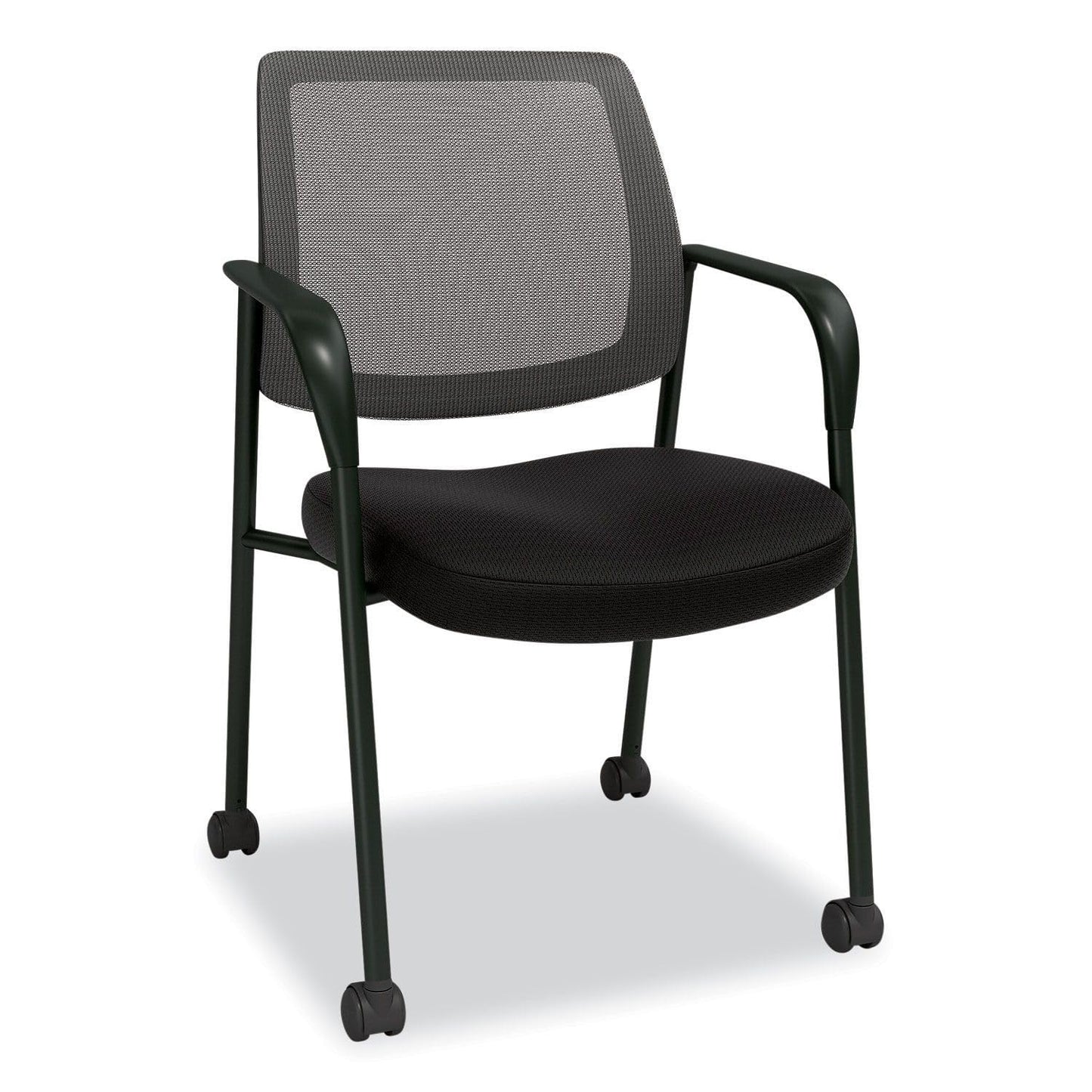 Alera Wessex Mesh Back Guest Arm Chair, Rolling Reception Chair, Black