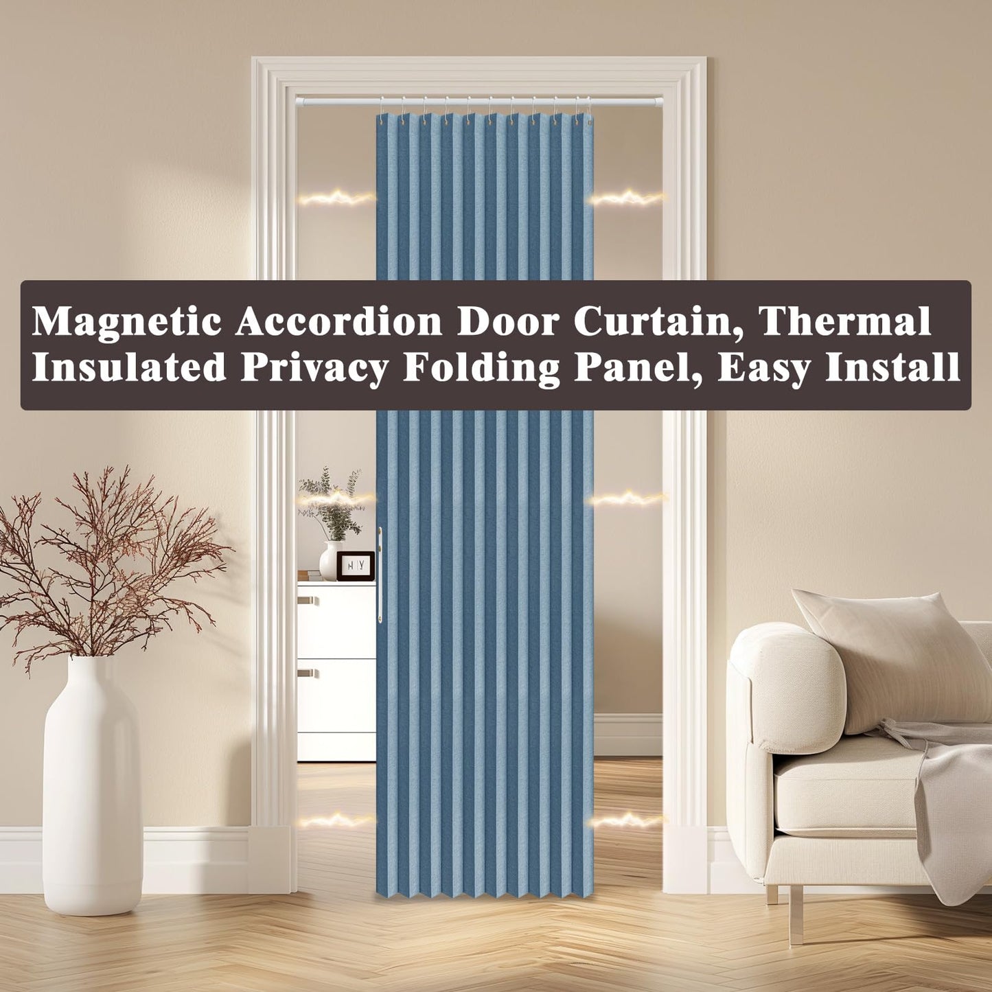 AJAZZ 100% Blackout Accordion Door Closet Door Curtain Invisible Applicable Bedroom Room Living Room Doorway （Blue 72" W x 78" L 1 Panel