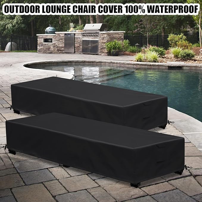Waterproof Patio Lounge Chair Cover 2 Pack Outdoor Chaise Lounge Covers 600D