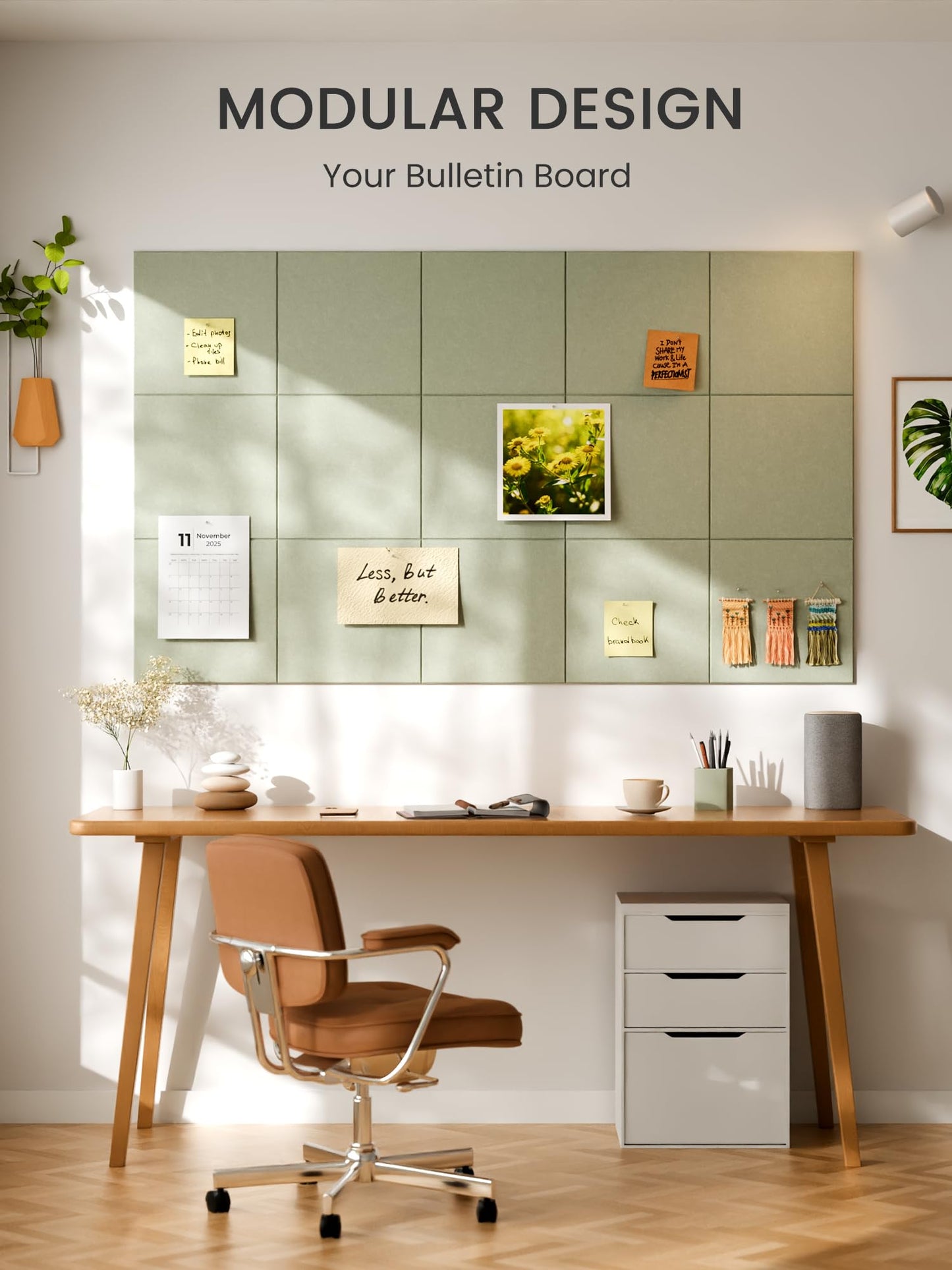 Bumusty Large Cork Board 48" x 36" Alternative - 12 Pack Felt Wall Tiles with 70 Safe Removable Adhesive Tabs, 30 Pushpins, Cork Boards for Walls Pin Board Bulletin Board Office Decor (Sage)