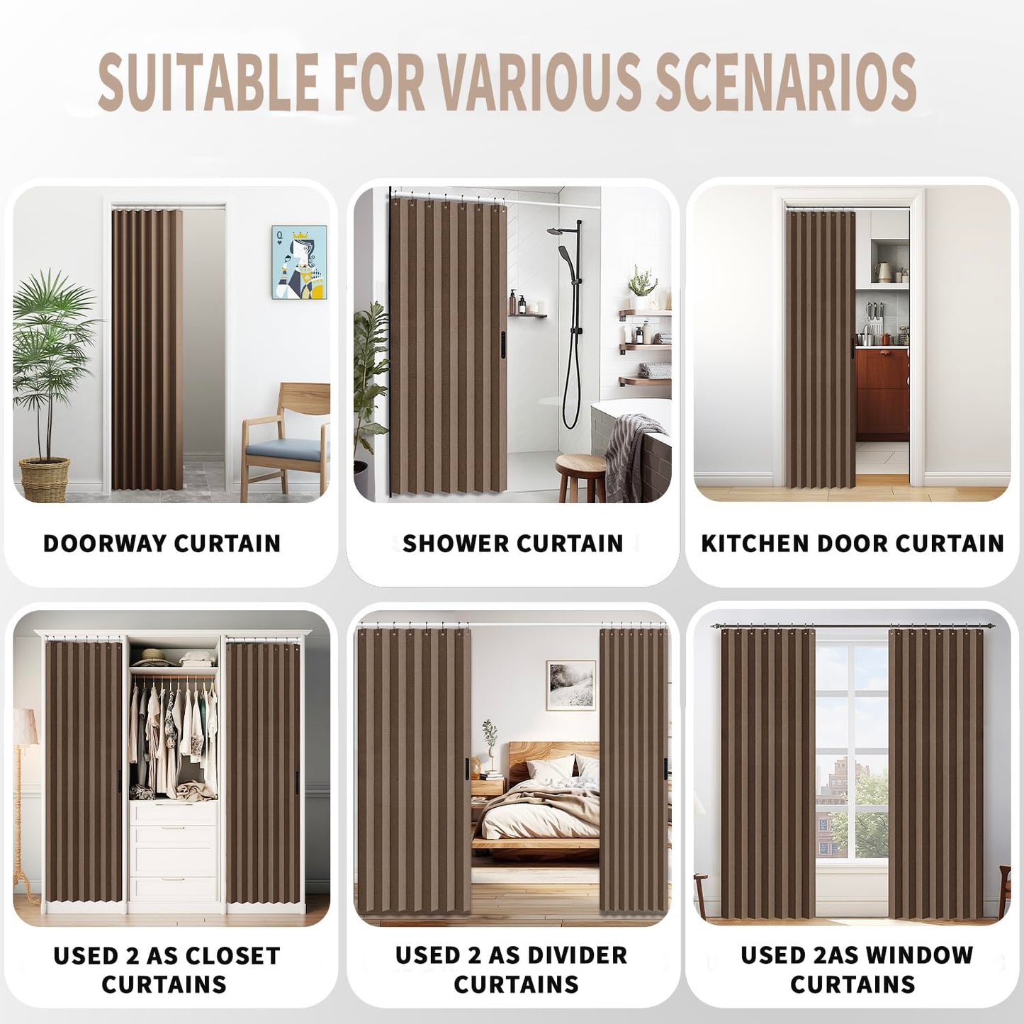 Vatge Door Curtains for Doorways - Brown Curtains for Closets Doors Privacy Room Divider for Room Separation,1 Panel with Tieback, W39 x L78, Brown