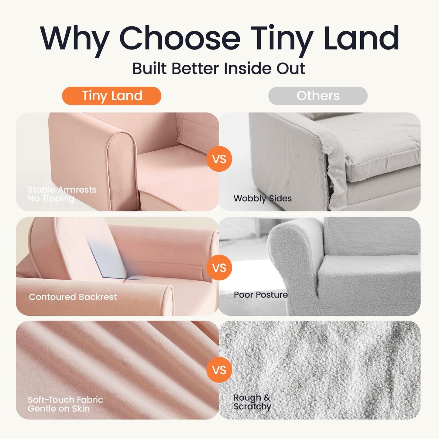 Tiny Land 2-in-1 Foldable Kids Couch with Pockets – Soft Thick Toddler Sofa, Convertible Kids Chair for Playroom, Bedroom or Living Room, Gift for Boys & Girls (Pink)