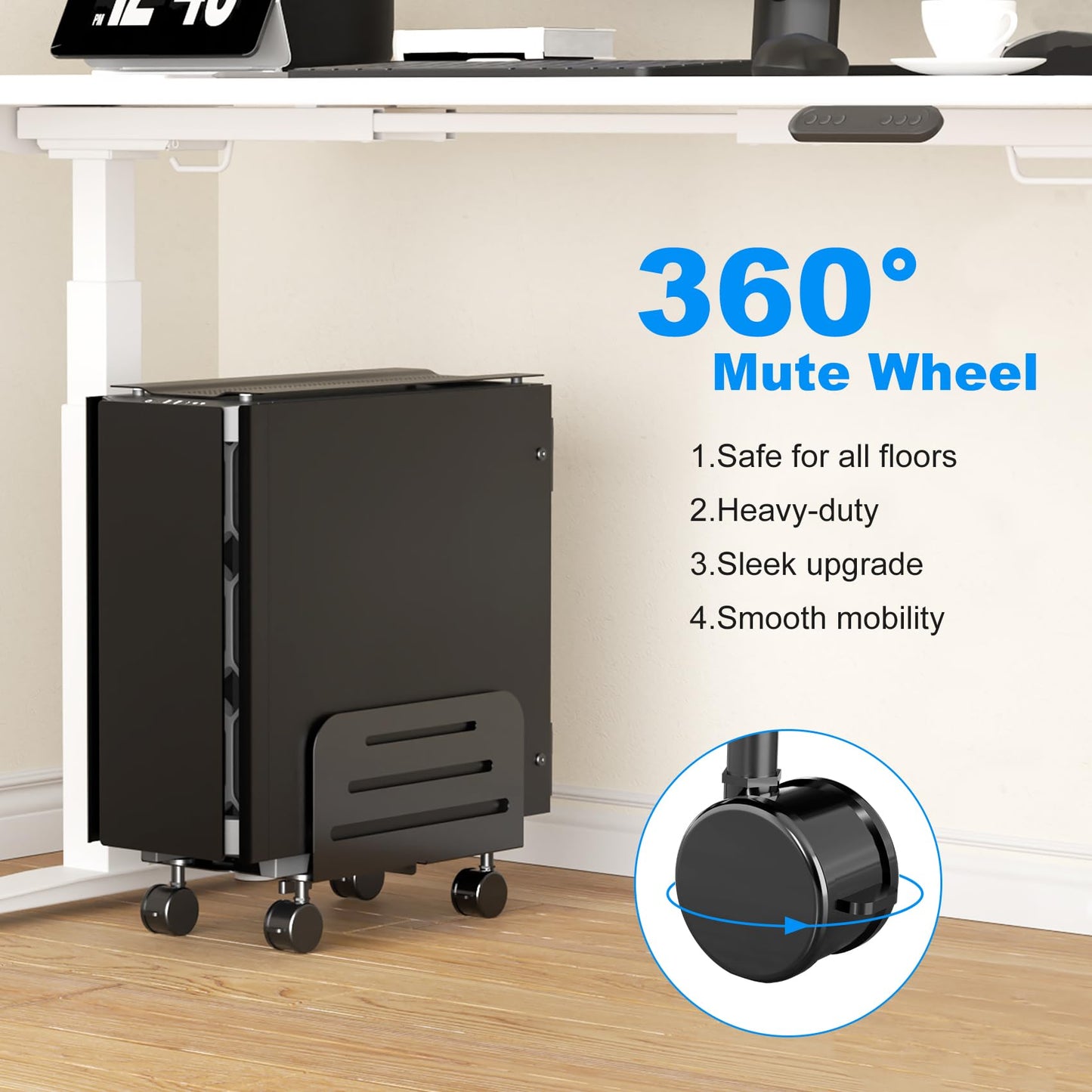 suptek Computer Tower Stand,Mobile CPU Rolling Stand, 5.5 to 9.8 inch Wide Adjustable Mobile Cart Holder with Locking Caster Wheels,Gaming PC Holder,Steel Rolling Cart,Black(ZJJ005)
