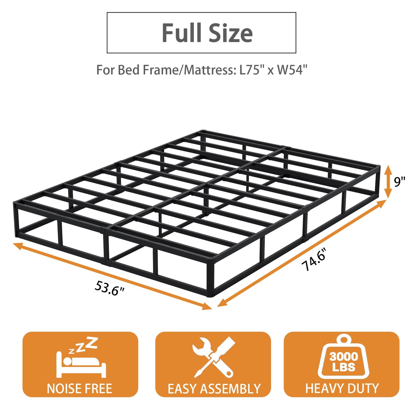 Snaye Full Size Box Spring Bed Base 9 Inch, 3000lbs Heavy Duty Box Spring Full Metal Mattress Foundation with Fabric Cover, Tool-Free Easy Assembly, Noise Free