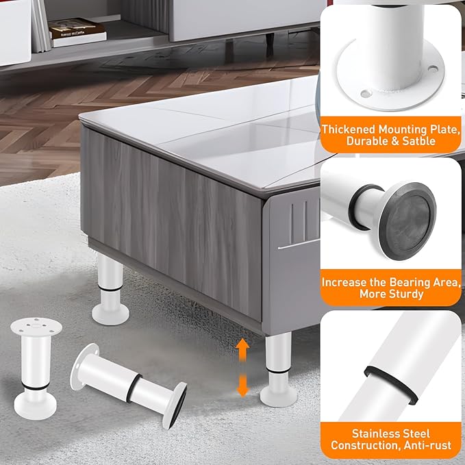 4 Pcs Adjustable Height Furniture Bed Support Legs 3.15-4.72 inch, Metal