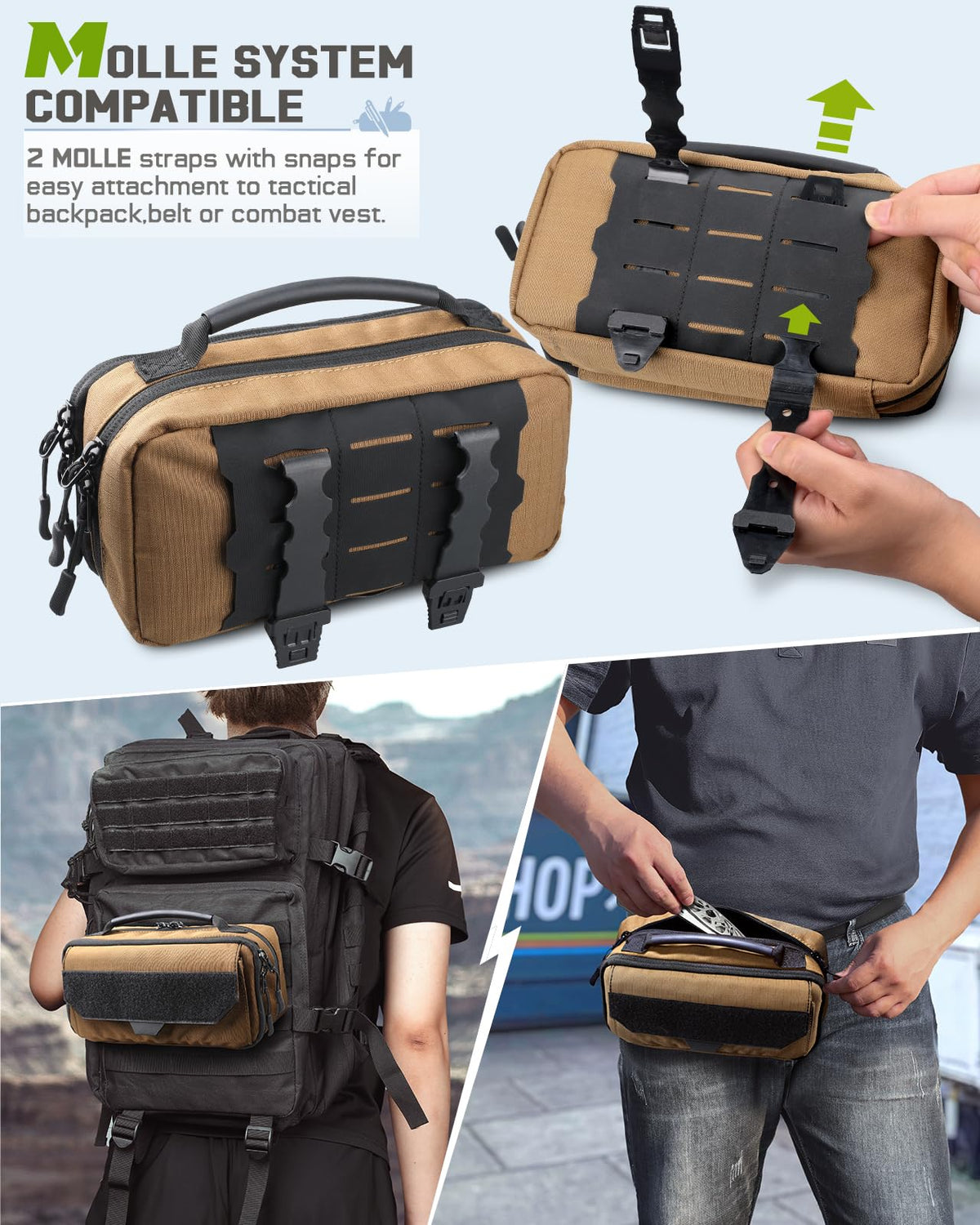 RXW Large Capacity Pencil Case Pouch for Boys, Zippered Tactical Pencil Bag Carry Handle, Small Tool Pouch for Adults (includes US Flag Patch + 2 MOLLE Straps)
