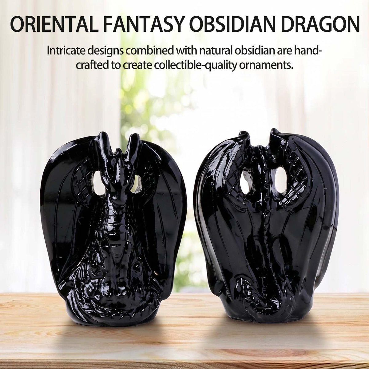 Apengshi Dragon Statue Natural Obsidian Crystal Animal Figurine, Decorative Collectible Sculpture for Home, Office, Desk, Gift for Teen Men Women (Obsidian)