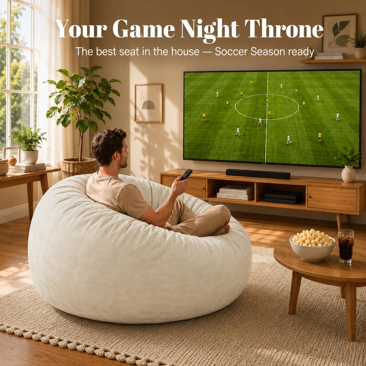 Codi Beige Grayish Large Bean Bag Chair for Adults, Comfy 4 FT Beanbag Chairs with Filler Included - Machine Washable & Removable Cover, Premium Shredded Foam