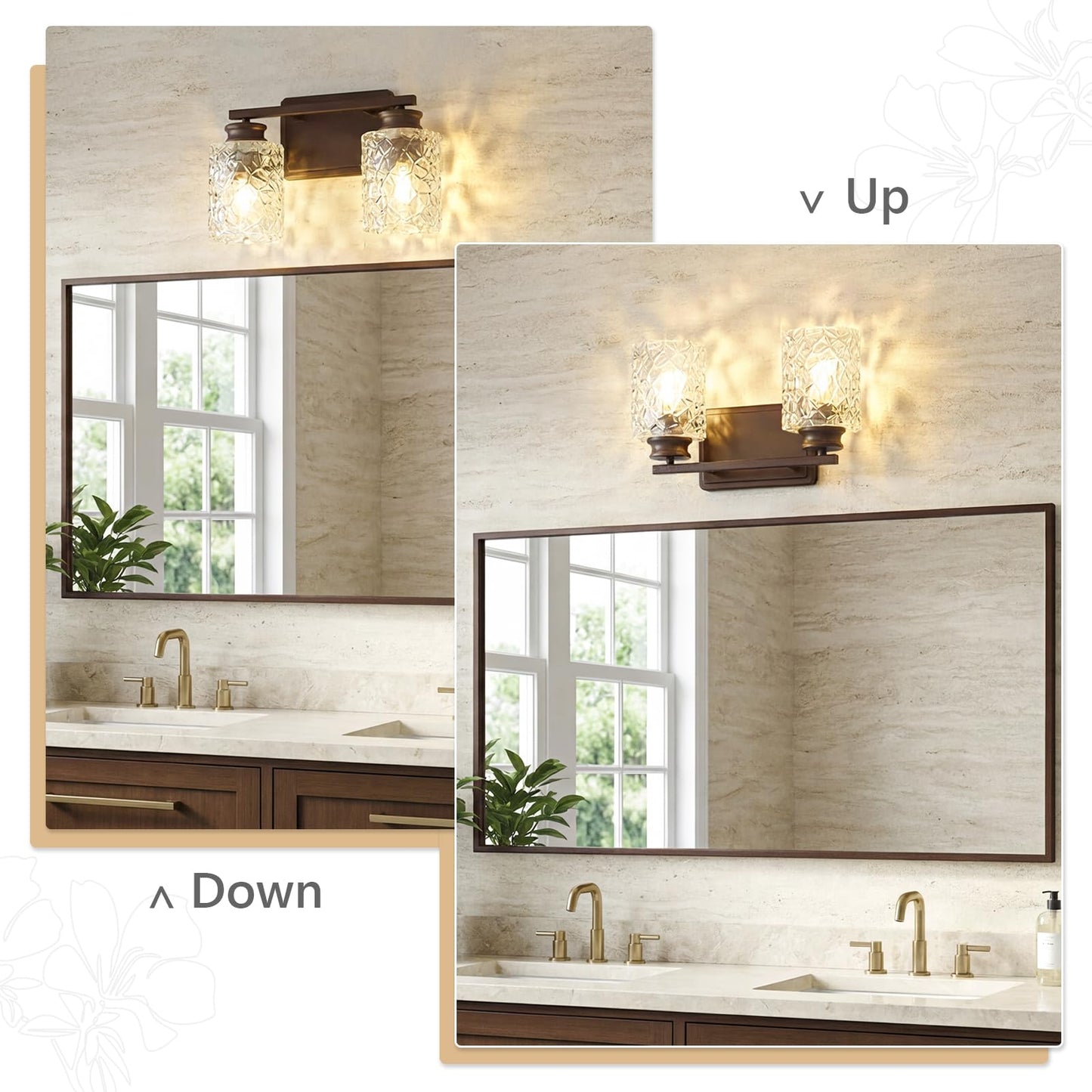 ElilyGiA 2 Light Vanity Light Oil Rubbed Bronze Bathroom Light Fixture with Geometric Crackled Glass Farmhouse Bathroom Lighting for Living Room Bedroom Dressing Table Over Mirror