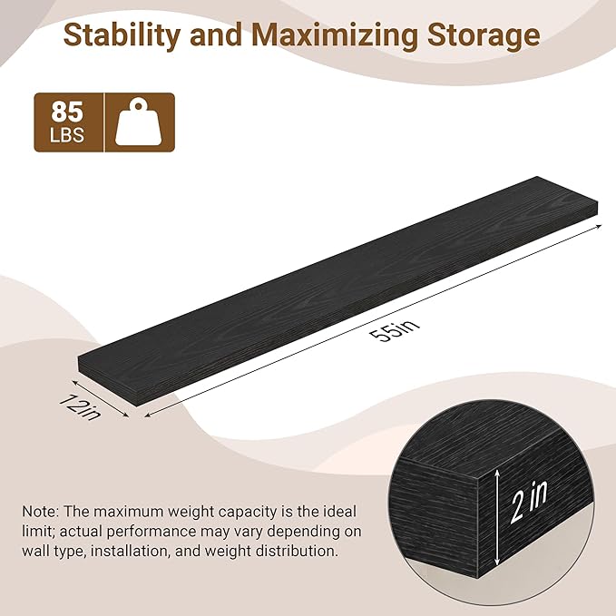 55 Inch Floating Shelves, 12 Inch Deep Floating Shelves