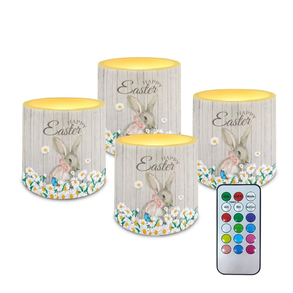 Merkmak Daisy Bunny Flameless Candles with Remote and Timer Battery Operated Flameless LED Pillar Candles for Indoor Outdoor Home Decoration Happy Easter Day Tealights