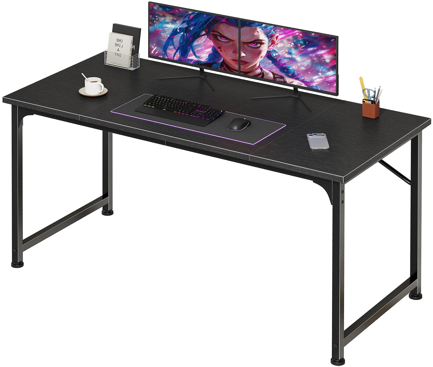 PRAISUN 47 Inch Computer Desk, Home Office Desk with Spacious Desktop, Modern Gaming Desk, Writing Study Table for Bedroom, Small Spaces, Work from Home Desk with Metal Frame, Black