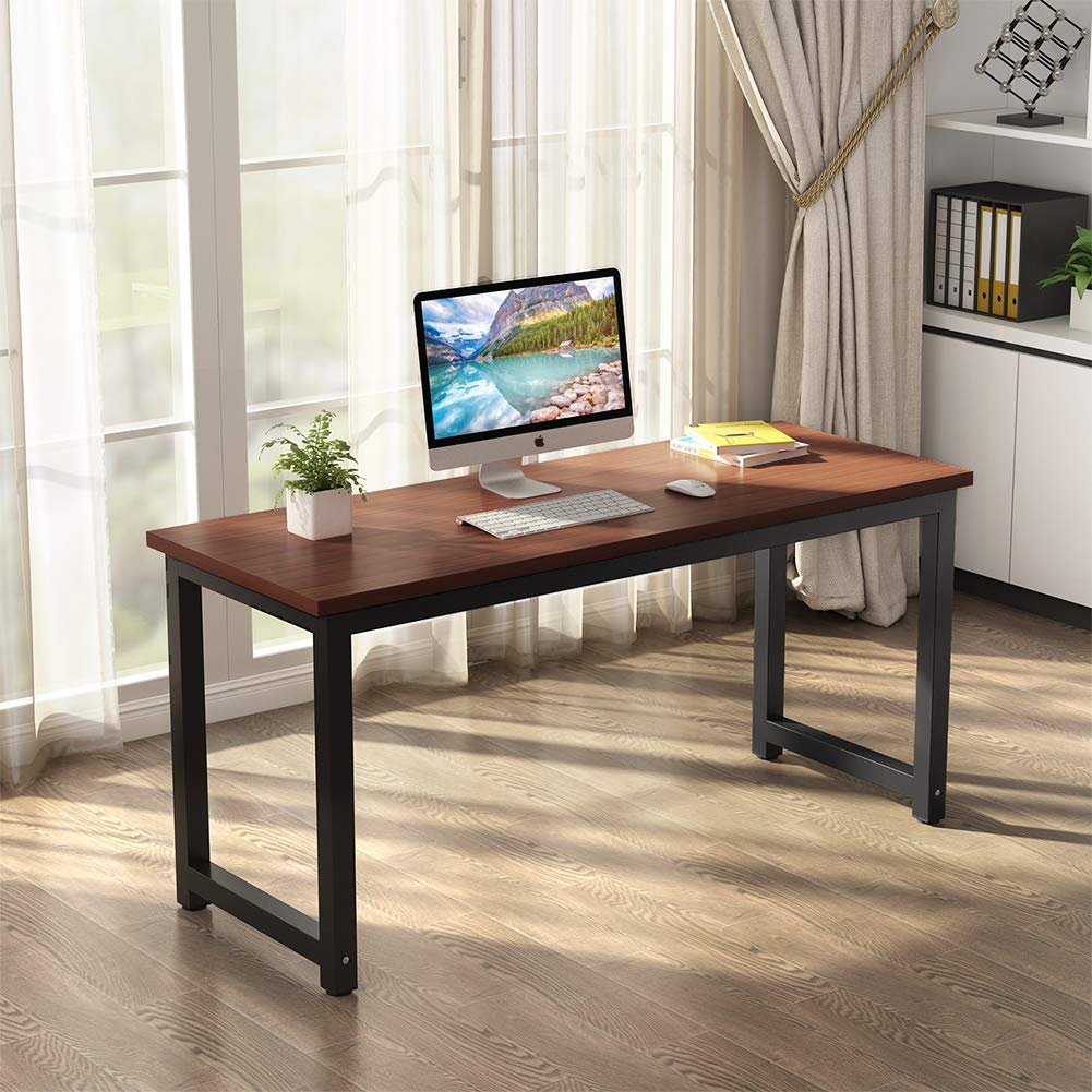 Tribesigns Computer Desk, 55 inch Large Office Desk Computer Table Study Writing Desk for Home Office, Teak + Black Leg