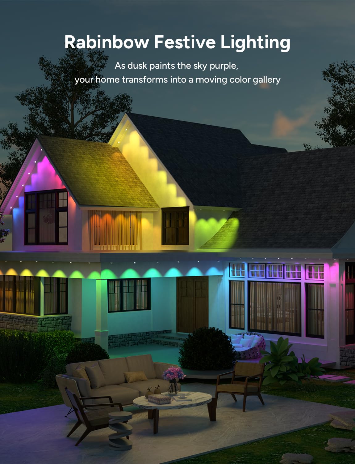 Isalelala Permanent Outdoor Lights, 50ft with 30 RGB LED Lights for Christmas and Daily, 49 Scene Modes+DIY for Christmat Decor, IP66 Waterproof for Outdoor, Compatible with Alexa, Google Assistant