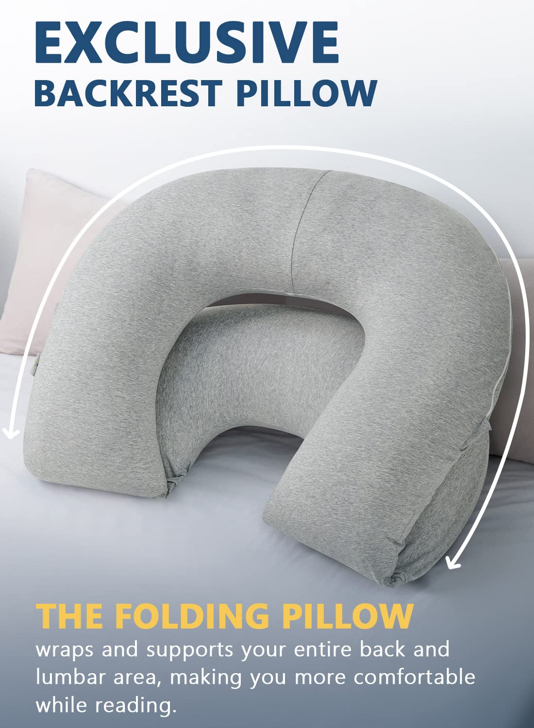 INSEN Reading Pillow, Back Pillow for Sitting in Bed and Couch, Gaming Pillow for Adults, Sit Up Support for Bed, Grey Jersey