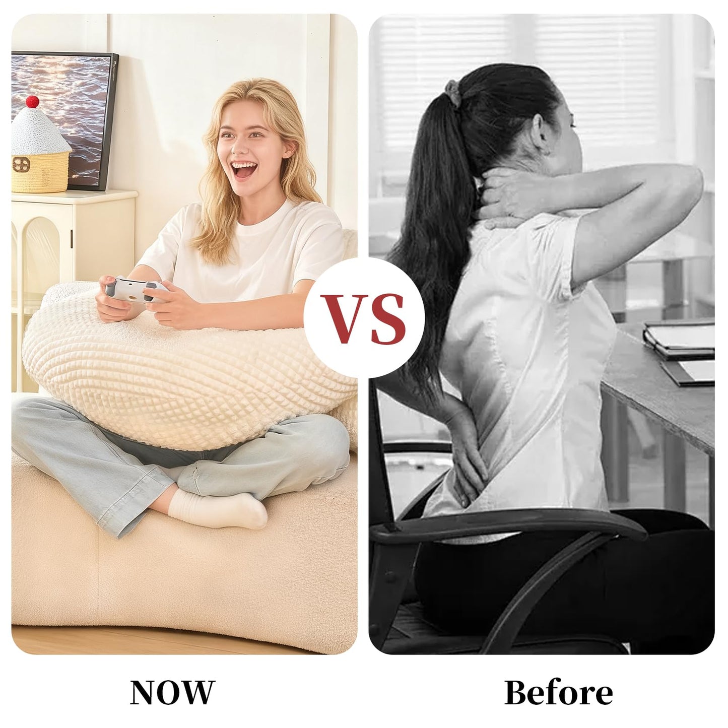 19" Reading Pillow for Bed,U Shaped Arm & Elbow Support,White Corduroy