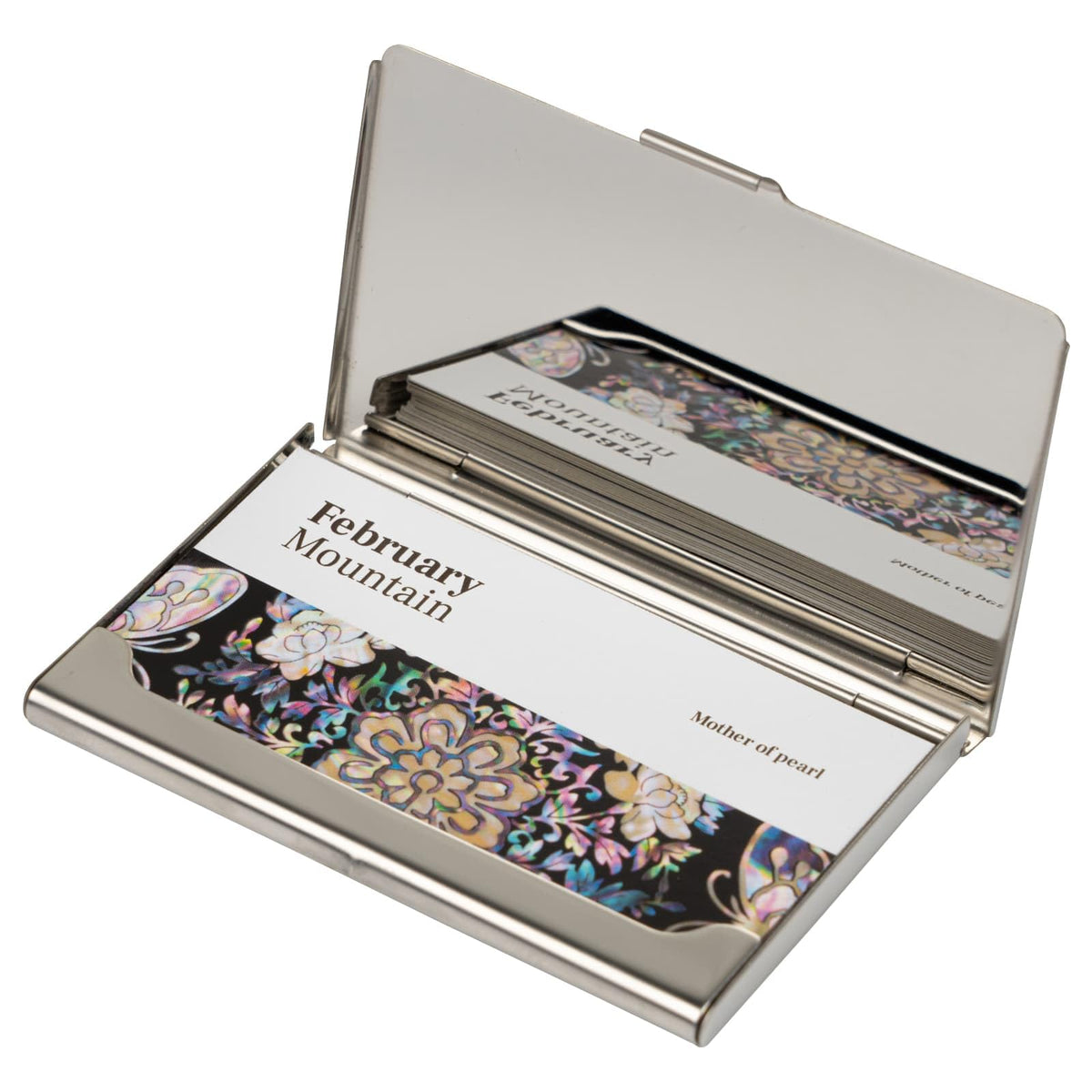 February Mountain Korean Mother-of-Pearl Business Card Holder – Crane & Deer Nature Design | Unique Asian Art Office Gift for Men & Women | Elegant Card Case for Professionals