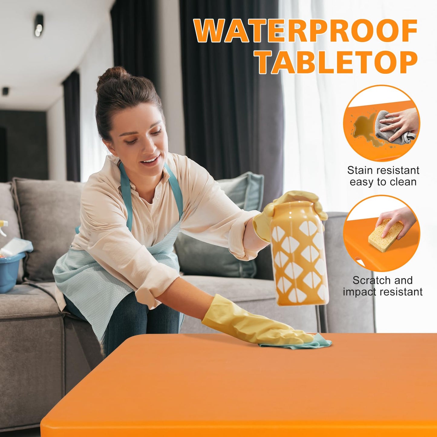 SculPong 4 FT Folding Table with Carry Handle, Portable Fold-in-Half Plastic Table, Rectangle Foldable Table for Indoor/Outdoor Orange